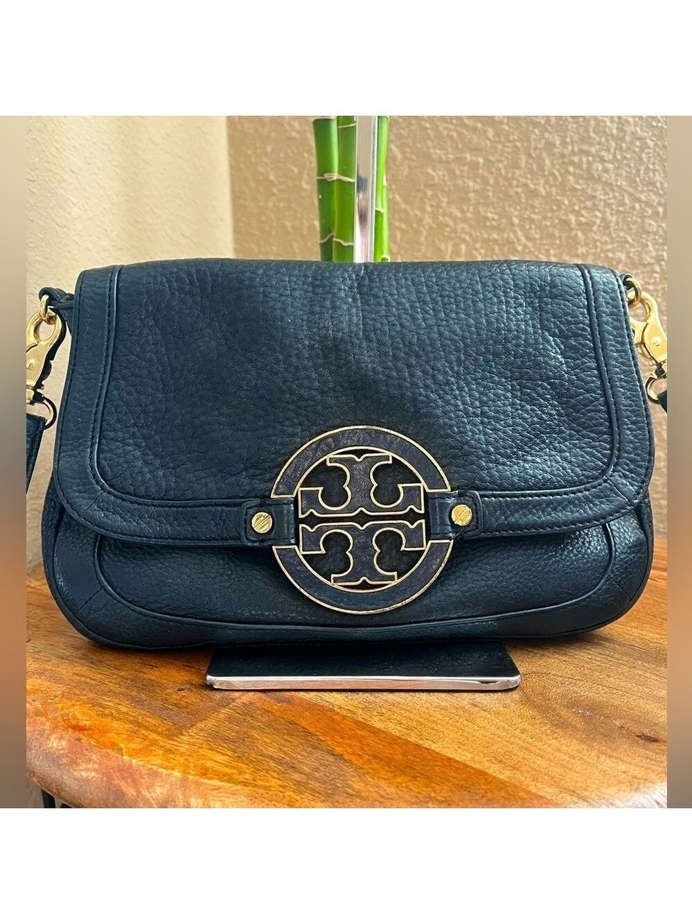 TORY BURCH AMANDA BLACK LEATHER SHOULDER BAG